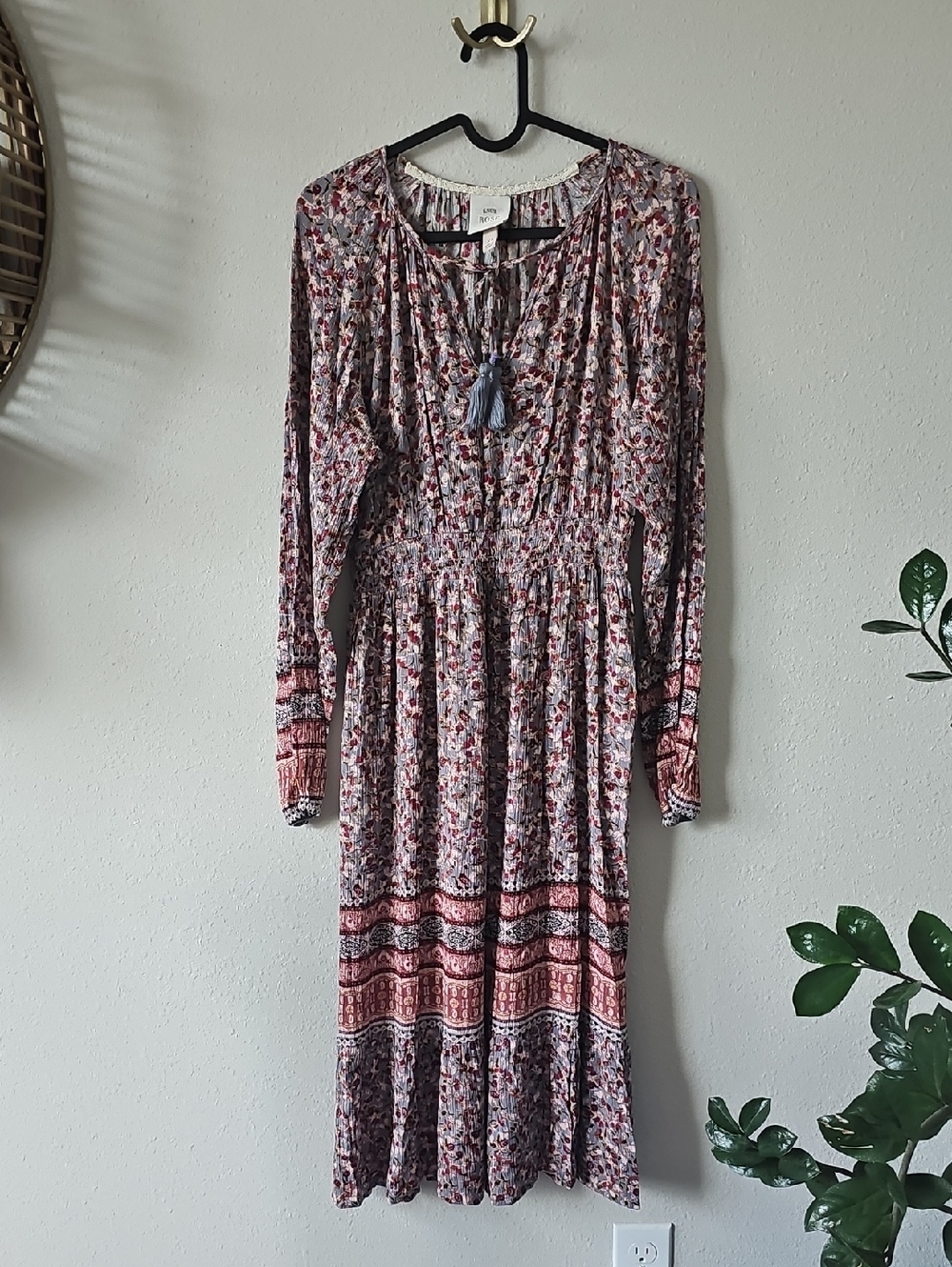 Knox Rose Long Sleeve Floral Midi Dress in Pink and Mauve